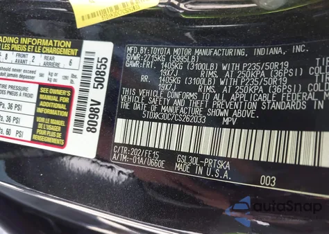 2012 Toyota Sienna Se 8 Passenger из США, поврежденный, VIN 5TDXK3DC7CS262033